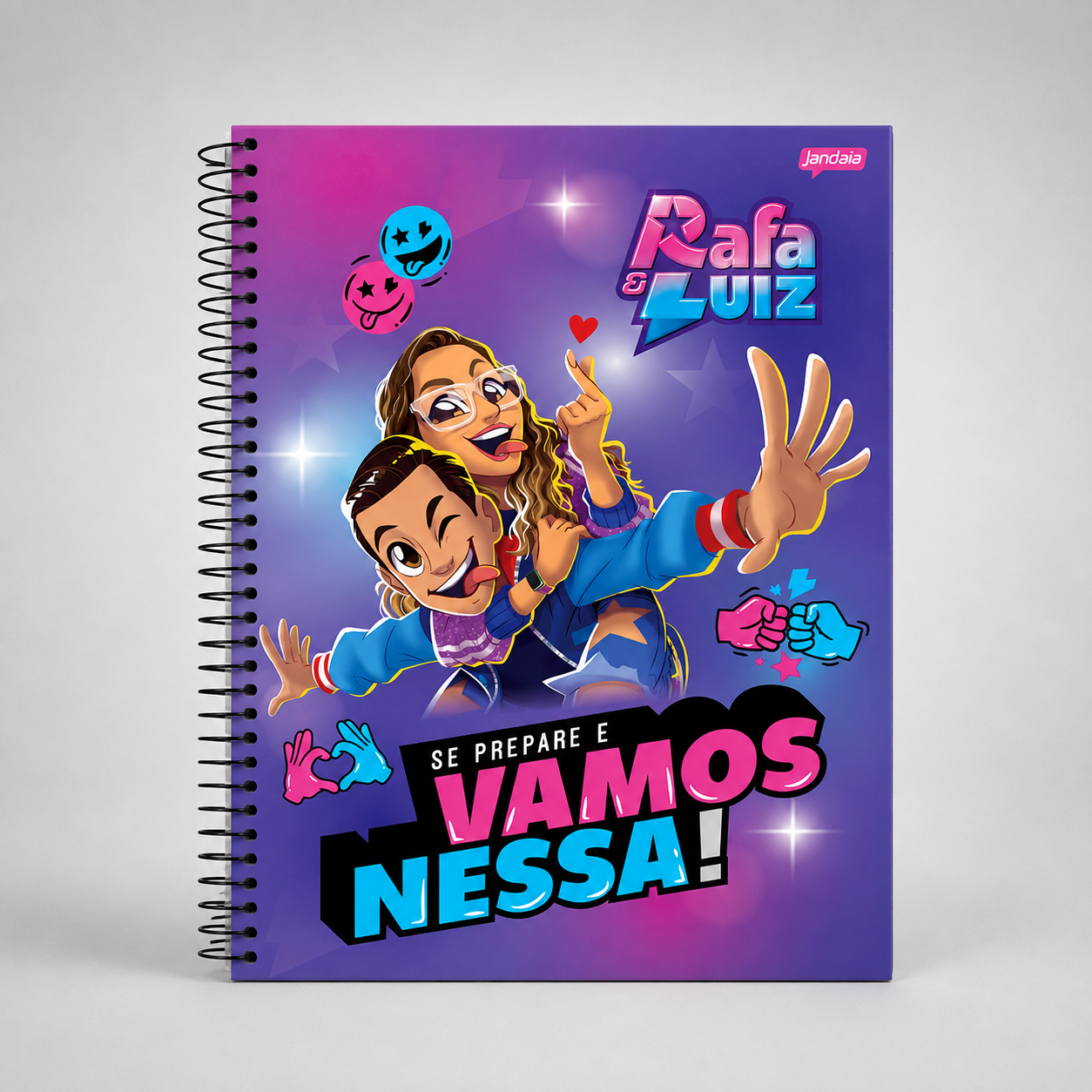 Jandaia - Caderno Espiral Universitário Capa Dura 10 Matérias 160 Fls Rafa e Luiz Personagens